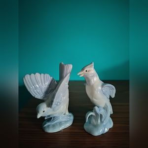 Vintage Porcelain Bluebird & Bluejay Figurines (unbranded)